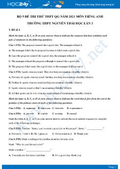 Bộ 5 đề thi thử THPT QG năm 2021 môn Tiếng Anh Trường THPT Nguyễn Thái Học Lần 3