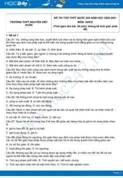 Bộ 5 đề thi thử THPT QG năm 2021 môn GDCD Trường THPT Nguyễn Viết Xuân Lần 2