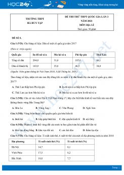 Bộ 4 Đề thi thử THPT QG môn Địa Lí năm 2021 Trường THPT Hà Huy Tập lần 3