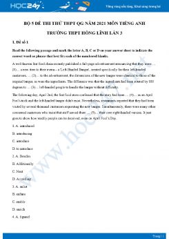 Bộ 5 đề thi thử THPT QG năm 2021 môn Tiếng Anh Trường THPT Hồng Lĩnh Lần 3