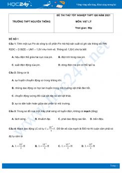 Bộ 5 đề thi thử THPT QG năm 2021 môn Vật Lý có đáp án Trường THPT Nguyễn Thông