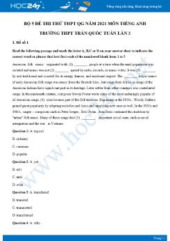 Bộ 5 đề thi thử THPT QG năm 2021 môn Tiếng Anh Trường THPT Trần Quốc Tuấn Lần 3