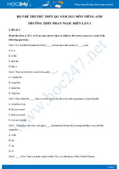 Bộ 5 đề thi thử THPT QG năm 2021 môn Tiếng Anh Trường THPT Phan Ngọc Hiển Lần 3