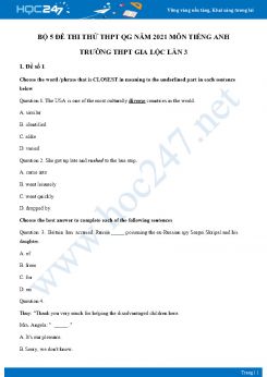 Bộ 5 đề thi thử THPT QG năm 2021 môn Tiếng Anh Trường THPT Gia Lộc Lần 3
