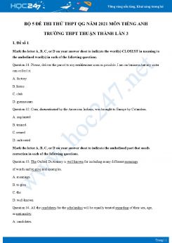 Bộ 5 đề thi thử THPT QG năm 2021 môn Tiếng Anh Trường THPT Thuận Thành Lần 3