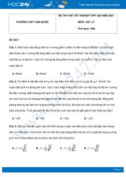 Bộ 5 đề thi thử THPT QG năm 2021 môn Vật Lý có đáp án Trường THPT Cần Đước