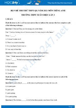 Bộ 5 đề thi thử THPT QG năm 2021 môn Tiếng Anh Trường THPT Xuân Diệu Lần 3