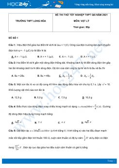 Bộ 5 đề thi thử THPT QG năm 2021 môn Vật Lý có đáp án Trường THPT Long Hòa