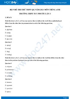 Bộ 5 đề thi thử THPT QG năm 2021 môn Tiếng Anh Trường THPT Tuy Phước Lần 3