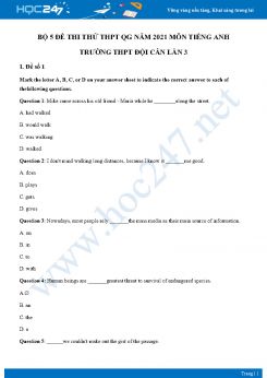 Bộ 5 đề thi thử THPT QG năm 2021 môn Tiếng Anh Trường THPT Đội Cấn Lần 3