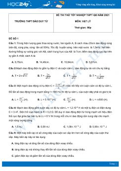 Bộ 5 đề thi thử THPT QG năm 2021 môn Vật Lý có đáp án Trường THPT Đào Duy Từ