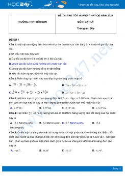 Bộ 5 đề thi thử THPT QG năm 2021 môn Vật Lý có đáp án Trường THPT Bỉm Sơn