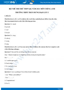 Bộ 5 đề thi thử THPT QG năm 2021 môn Tiếng Anh Trường THPT Trần Hưng Đạo Lần 3