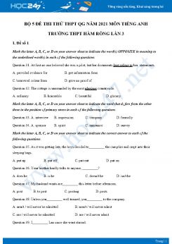 Bộ 5 đề thi thử THPT QG năm 2021 môn Tiếng Anh Trường THPT Hàm Rồng Lần 3