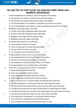 Tài liệu ôn thi THPT Quốc gia năm 2021 môn Tiếng Anh Rewrite sentences
