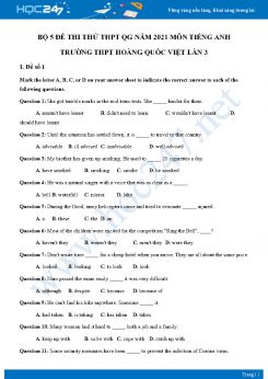 Bộ 5 đề thi thử THPT QG năm 2021 môn Tiếng Anh Trường THPT Hoàng Quốc Việt Lần 3