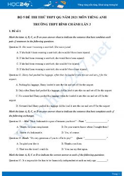 Bộ 5 đề thi thử THPT QG năm 2021 môn Tiếng Anh Trường THPT Bình Chánh Lần 3