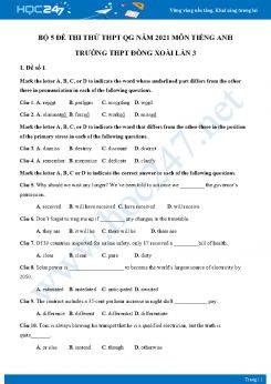Bộ 5 đề thi thử THPT QG năm 2021 môn Tiếng Anh Trường THPT Đồng Xoài Lần 3