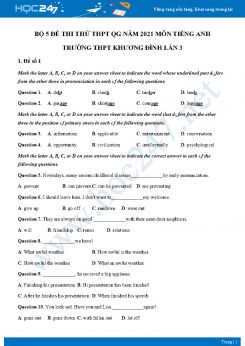Bộ 5 đề thi thử THPT QG năm 2021 môn Tiếng Anh Trường THPT Khương Đình Lần 3