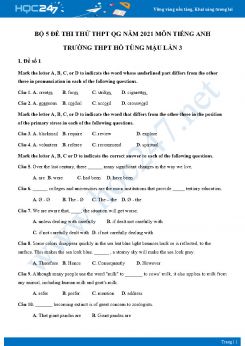 Bộ 5 đề thi thử THPT QG năm 2021 môn Tiếng Anh Trường THPT Hồ Tùng Mậu Lần 3