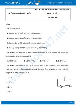 Bộ 5 đề thi thử THPT QG năm 2021 môn Vật Lý có đáp án Trường THPT Cầm Bá Thước