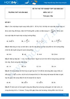 Bộ 5 đề thi thử THPT QG năm 2021 môn Vật Lý có đáp án Trường THPT Hà Văn Mao