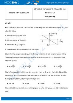 Bộ 5 đề thi thử THPT QG năm 2021 môn Vật Lý có đáp án Trường THPT Mường Lát
