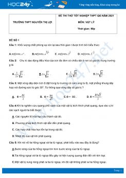 Bộ 5 đề thi thử THPT QG năm 2021 môn Vật Lý có đáp án Trường THPT Nguyễn Thị Lợi