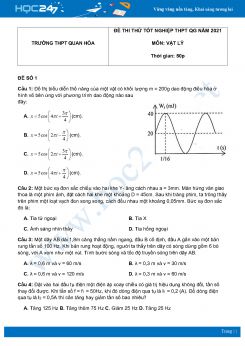 Bộ 5 đề thi thử THPT QG năm 2021 môn Vật Lý có đáp án Trường THPT Quan Hóa