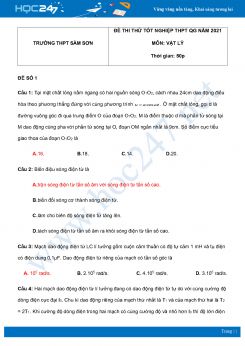 Bộ 5 đề thi thử THPT QG năm 2021 môn Vật Lý có đáp án Trường THPT Sầm Sơn