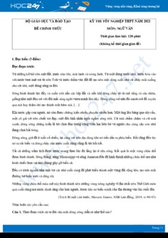 Đáp án tham khảo đề thi tốt nghiệp THPT môn Ngữ văn năm 2021