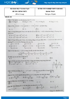Đề và đáp án tham khảo đề thi tốt nghiệp THPT môn Toán năm 2021 - Mã đề 101