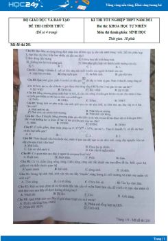 Đề và đáp án tham khảo đề thi tốt nghiệp THPT môn Sinh năm 2021 - Mã đề 201