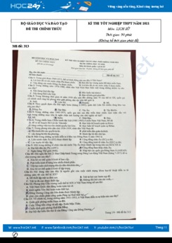 Đề và đáp án tham khảo đề thi tốt nghiệp THPT môn Lịch Sử năm 2021 - Mã đề 313
