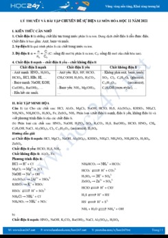 Lý thuyết và bài tập chuyên đề sự điện li môn Hóa học 11 năm 2021