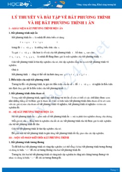 Lý thuyết và bài tập về bất phương trình và hệ bất phương trình 1 ẩn