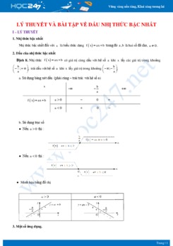 Lý thuyết và bài tập về dấu nhị thức bậc nhất