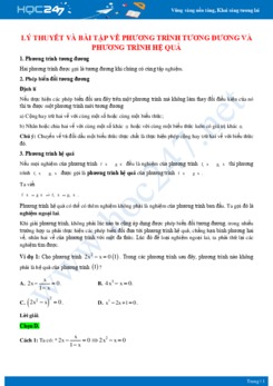 Lý thuyết và bài tập về phương trình tương đương và phương trình hệ quả