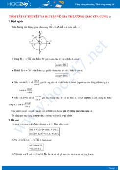 Tóm tắt lý thuyết và bài tập về giá trị lượng giác của cung \(\alpha\)