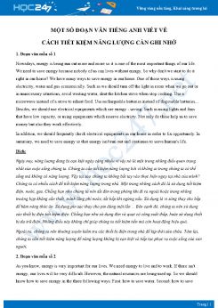 Một số đoạn văn Tiếng Anh viết về cách tiết kiệm năng lượng cần ghi nhớ