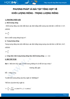 Phương pháp và bài tập tổng hợp về Khối lượng riêng - Trọng lượng riêng của chất môn Vật Lý 6