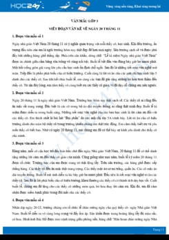 Viết đoạn văn kể về ngày 20 tháng 11 - Văn mẫu lớp 3