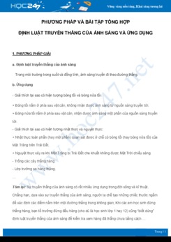 Phương pháp và bài tập tổng hợp Định luật truyền thẳng của ánh sáng và ứng dụng môn Vật Lý 7