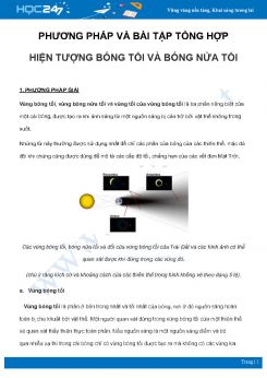 Phương pháp và bài tập tổng hợp Hiện tượng bóng tối và bóng nửa tối môn Vật Lý 7