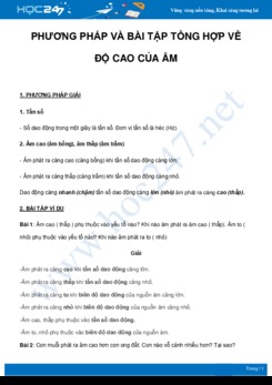 Phương pháp và bài tập tổng hợp về Độ cao của âm môn Vật Lý 7 năm 2021
