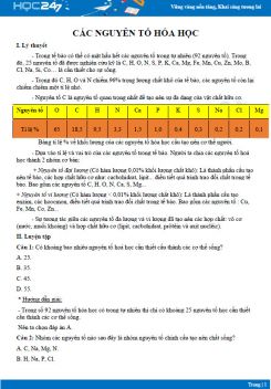 Tổng ôn kiến thức Các nguyên tố hóa học trong tế bào Sinh học 10