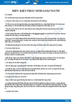 Tổng ôn Các điều kiện phát sinh loài người Sinh học 12