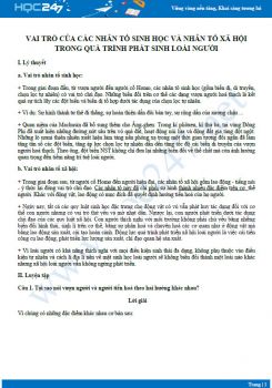 Tổng ôn Vai trò của các nhân tố trong quá trình phát sinh loài người Sinh 12