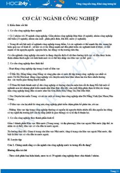 Tổng ôn chủ đề Cơ cấu ngành công nghiệp Địa lí 12