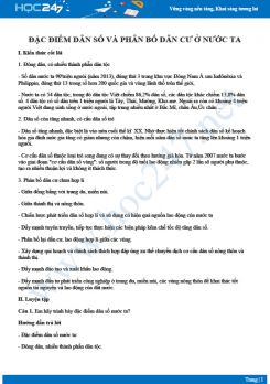 Tổng ôn Chủ đề Đặc điểm dân số và phân bố dân cư ở nước ta Địa lí 12